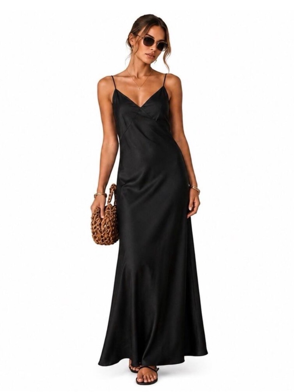 NWOT. Joie black spaghetti strap maxi slip dress. Adjustable straps. Size Lg.